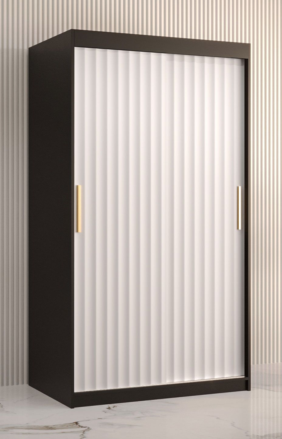 Armadio a 5 scomparti Balmenhorn 51, nero opaco / bianco opaco - 200 x 100 x 62 cm (h x l x p), molto spazioso