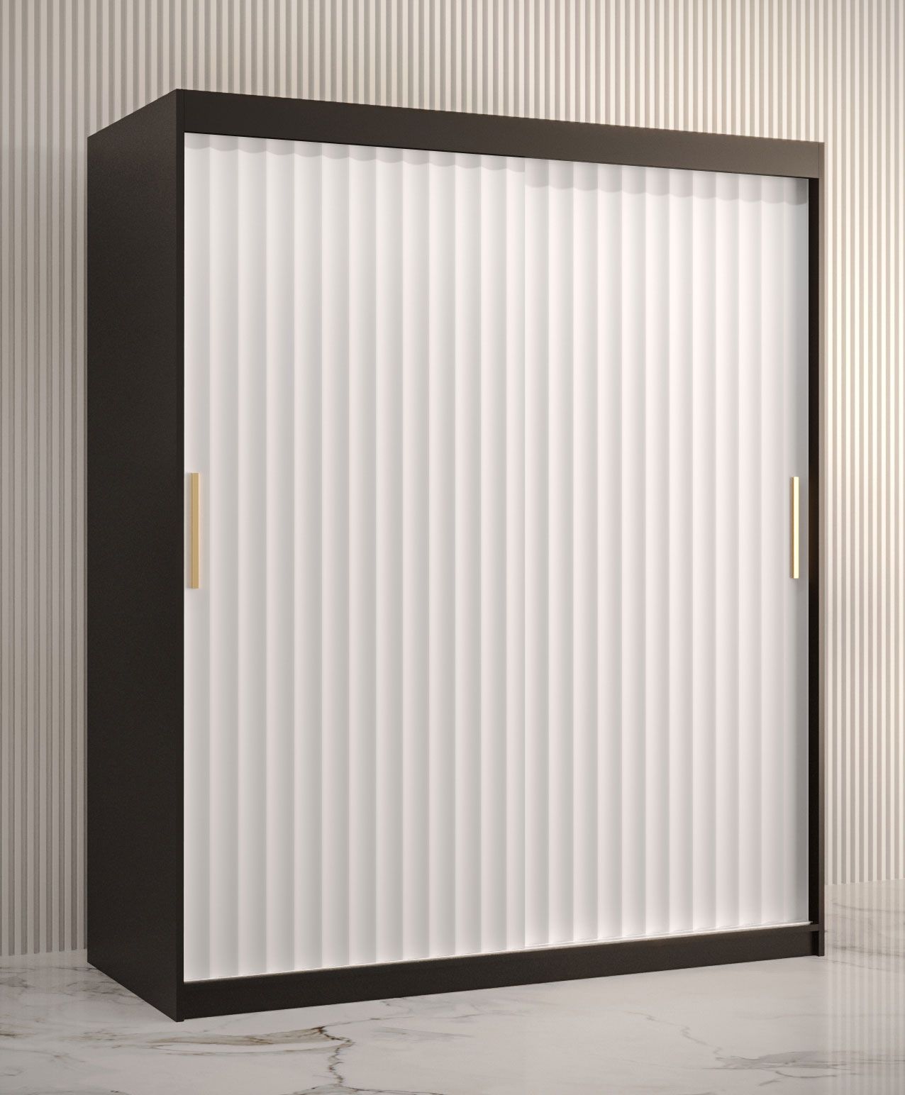 Armadio moderno a 5 scomparti Balmenhorn 59, nero opaco / bianco opaco - 200 x 150 x 62 cm (h x l x p), spazioso 