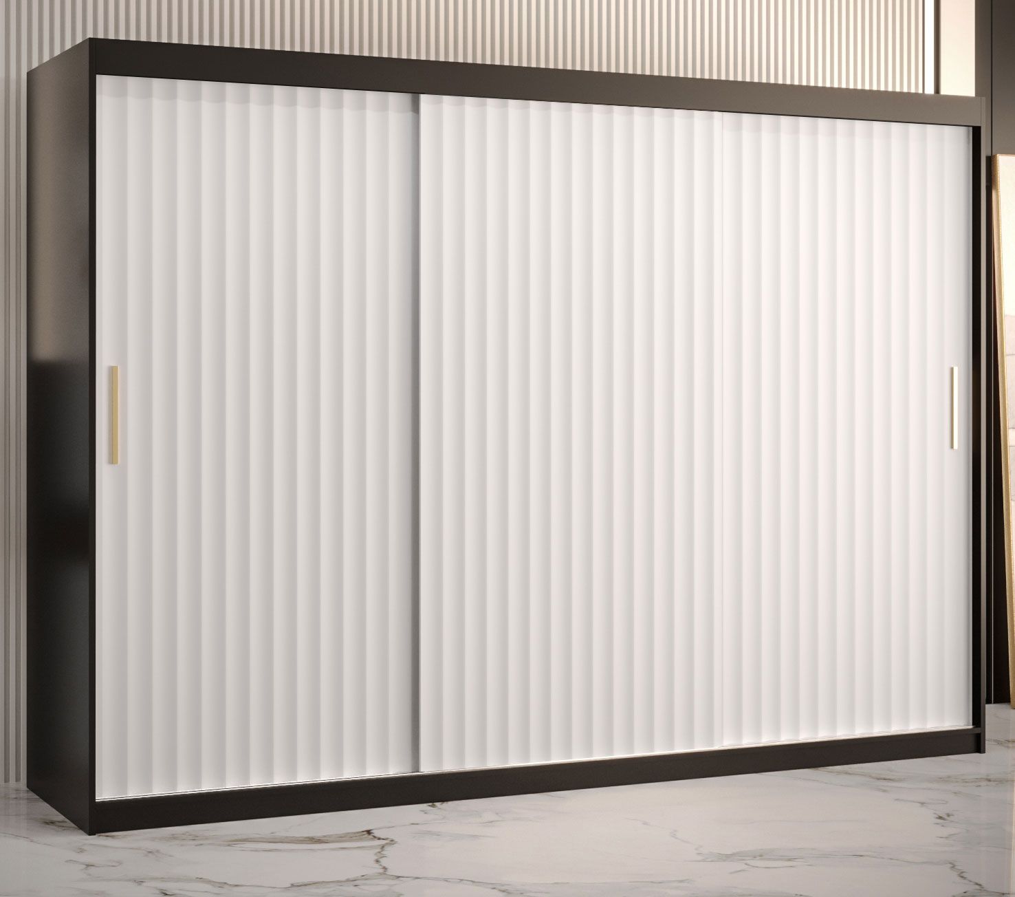 Elegante Armadio 10 scomparti Balmenhorn 71, nero opaco / bianco opaco - 200 x 250 x 62 cm (h x l x p), con tre ante