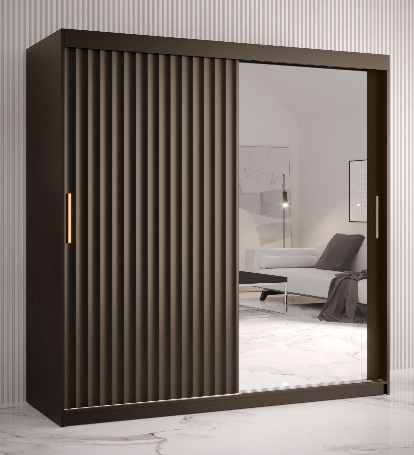 Armadio semplice a 10 scomparti Balmenhorn 88, nero opaco - 200 x 180 x 62 cm (h x l x p), con anta a specchio