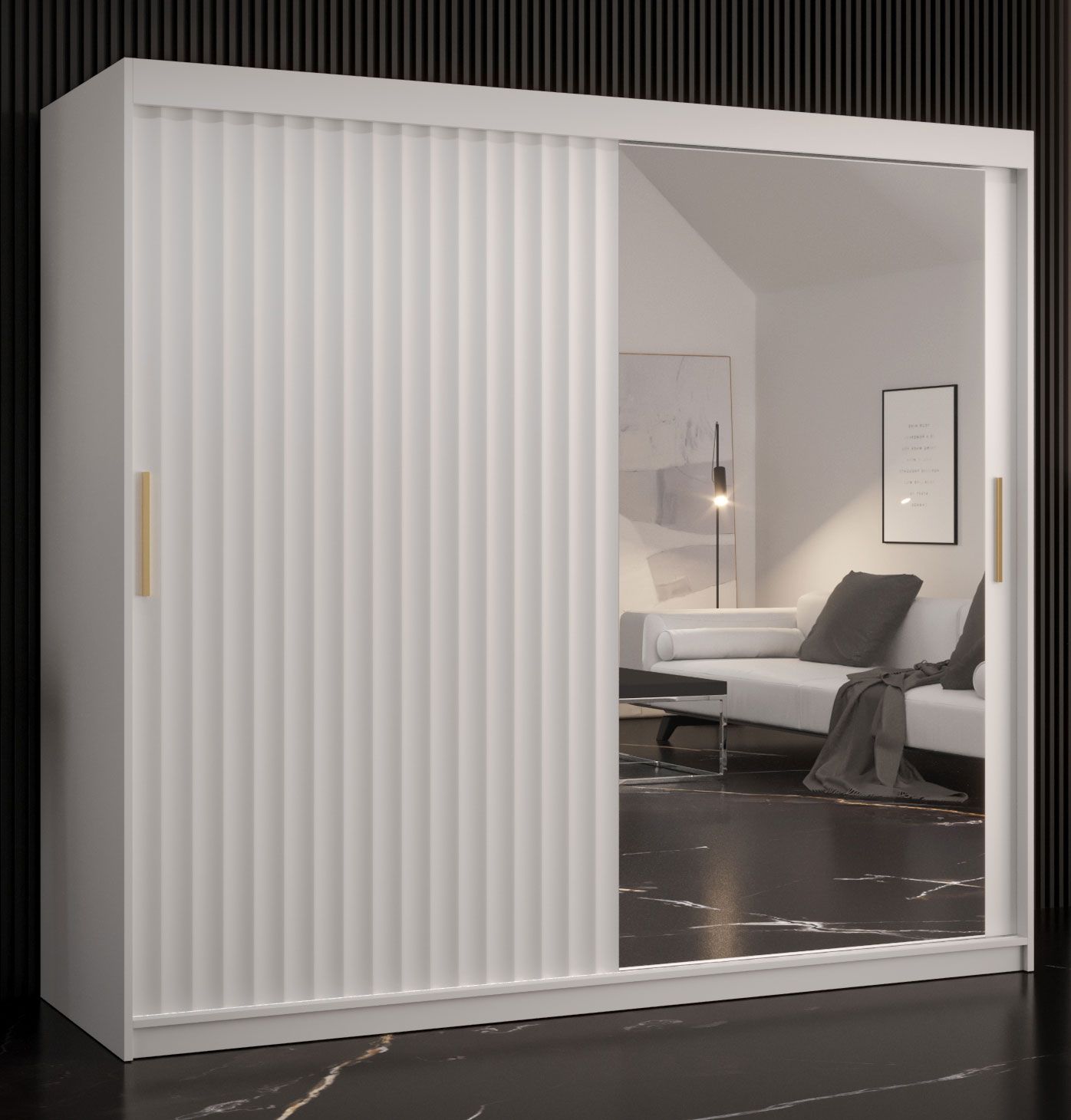 Elegante Armadio 10 scomparti Balmenhorn 89, bianco opaco - 200 x 200 x 62 cm (h x l x p), con anta a specchio