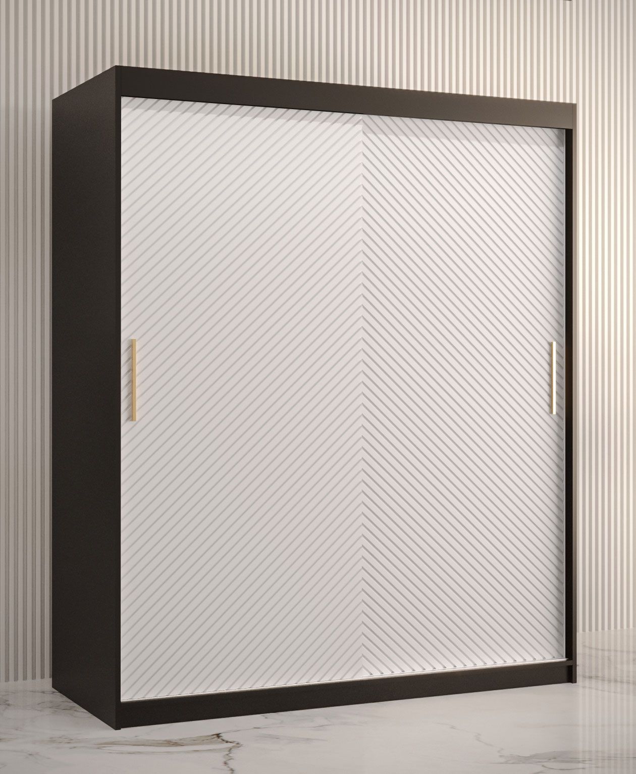 Armadio moderno a 5 scomparti Balmenhorn 11, nero opaco / bianco opaco - 200 x 150 x 62 cm (h x l x p), spazioso 