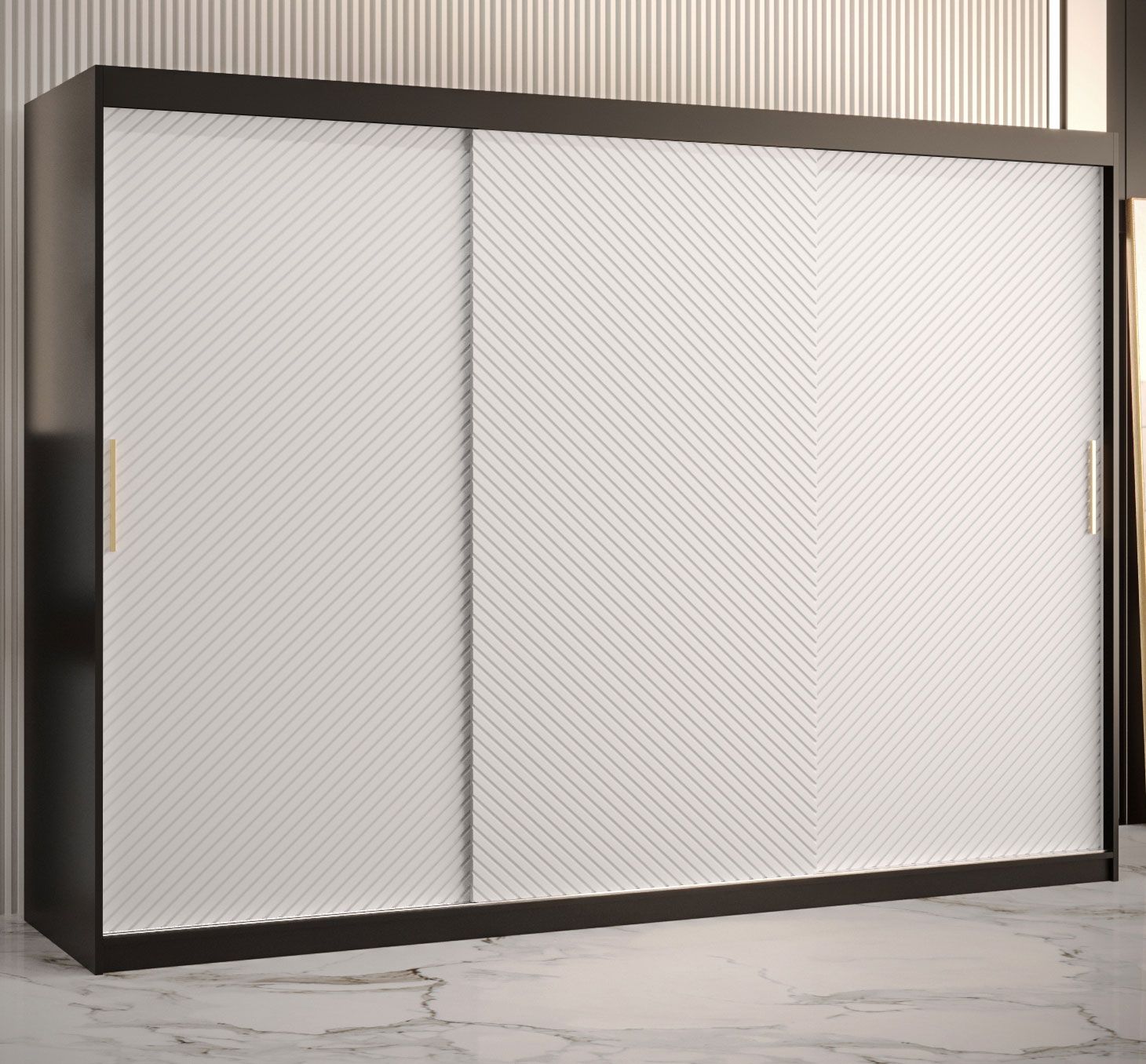 Armadio semplice Balmenhorn 23, nero opaco / bianco opaco - 200 x 250 x 62 cm (h x l x p), con tre ante