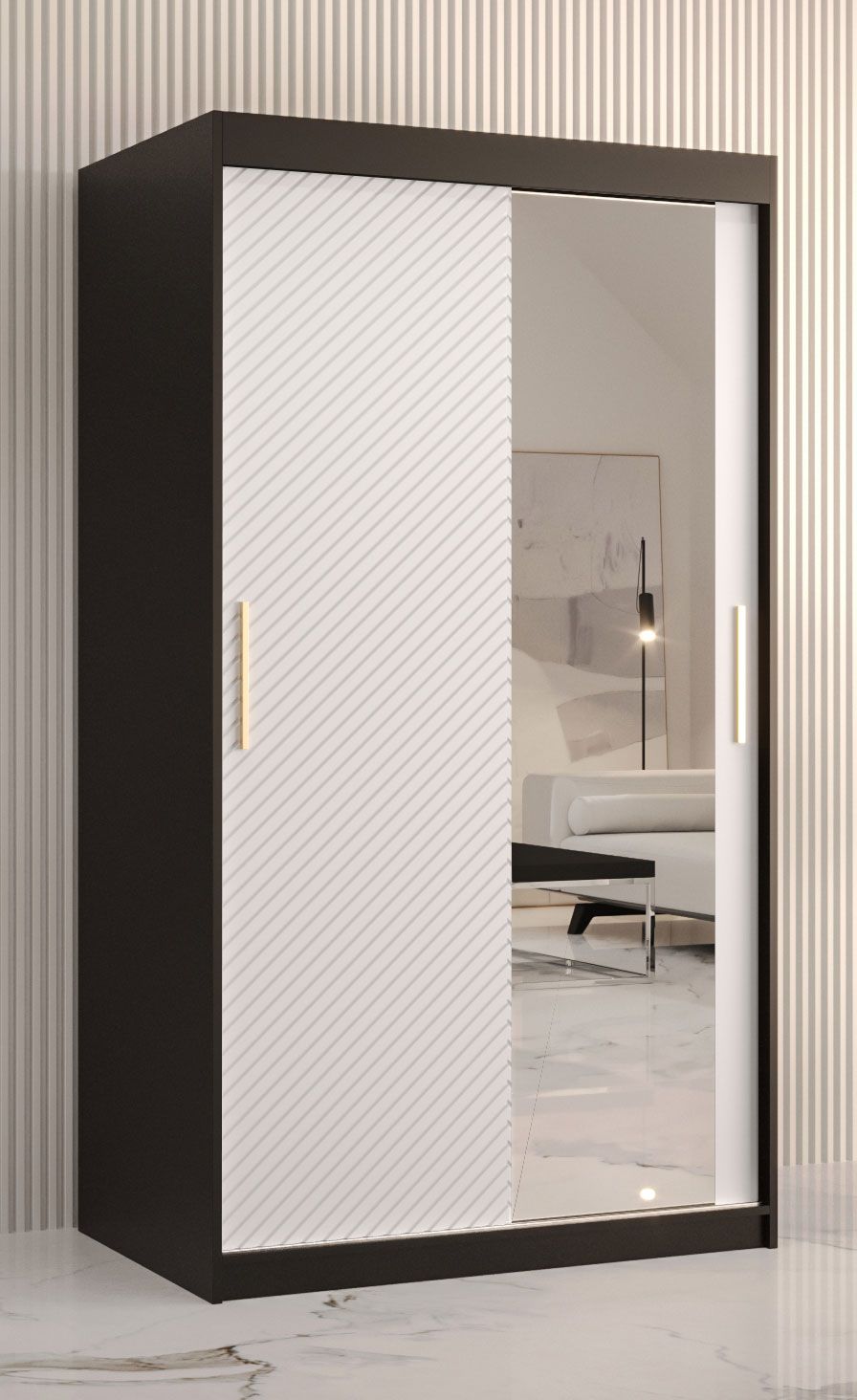 Elegante Armadio 5 scomparti Balmenhorn 27, nero opaco / bianco opaco - 200 x 100 x 62 cm (h x l x p)