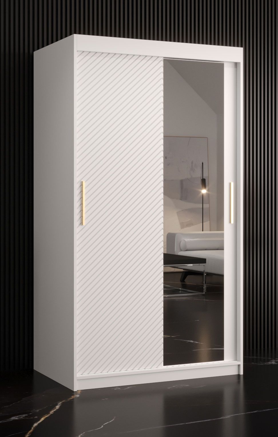 Armadio semplice Balmenhorn 25, bianco opaco - 200 x 100 x 62 cm (h x l x p), con anta a specchio