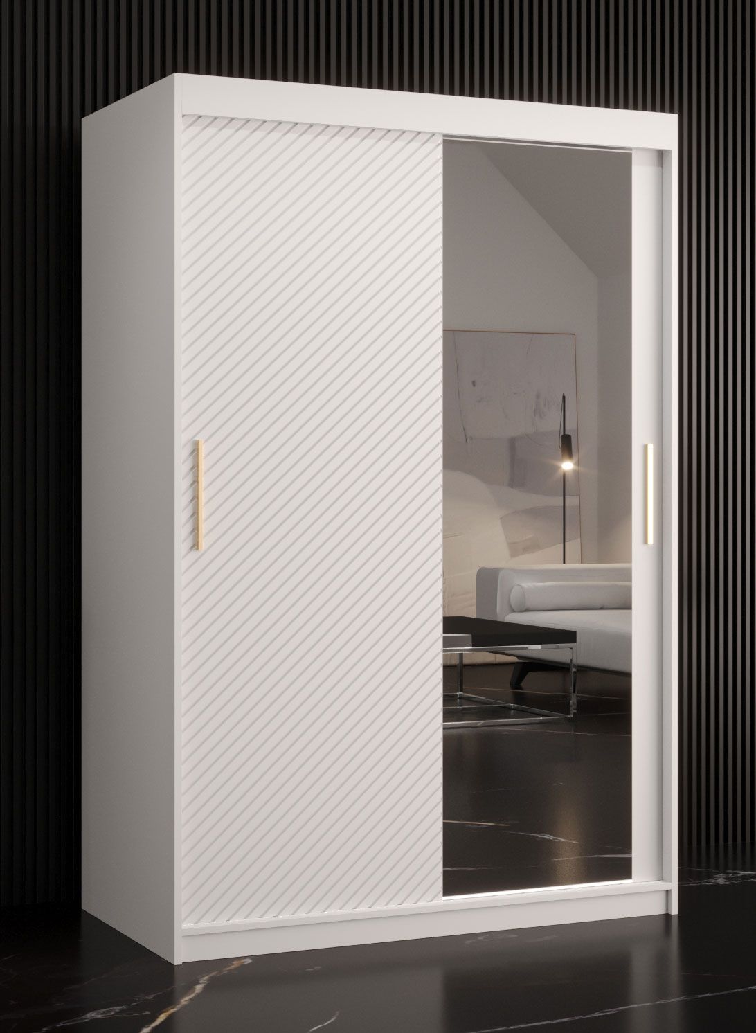 Elegante Armadio con anta a specchio Balmenhorn 29, bianco opaco - 200 x 120 x 62 cm (h x l x p), 5 scomparti