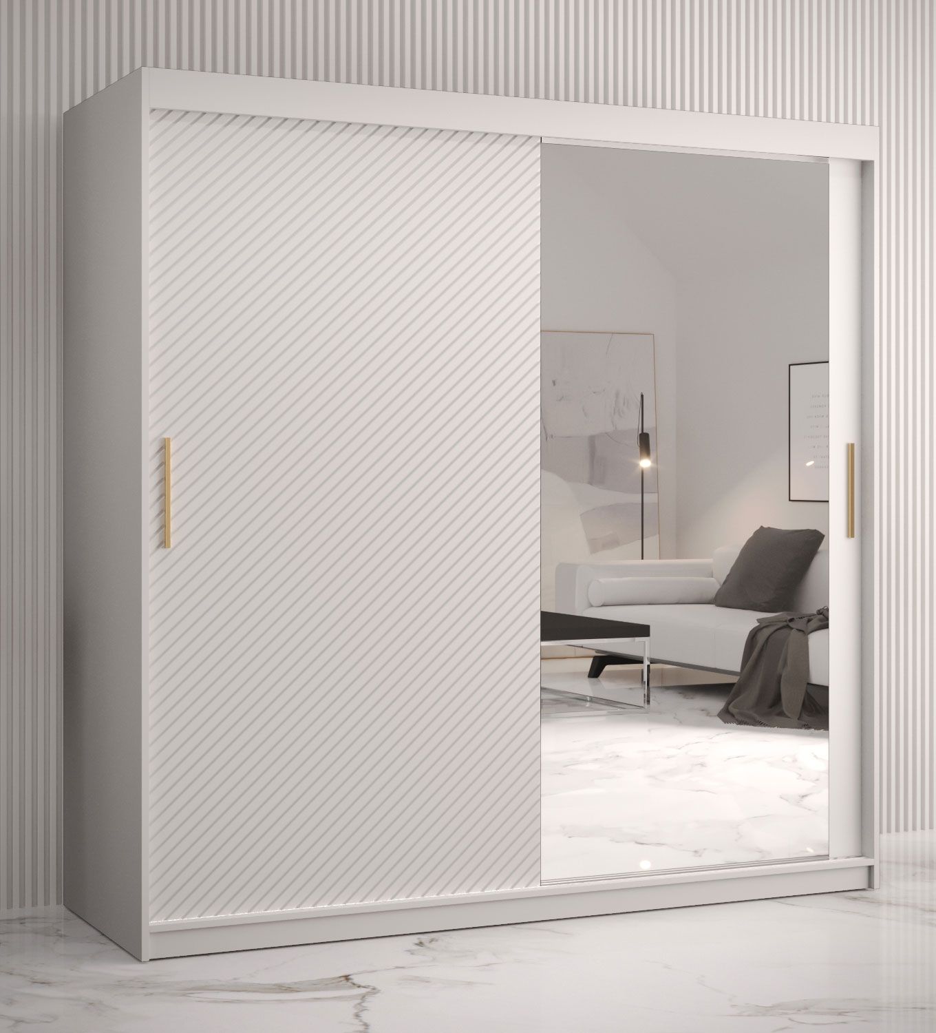 Elegante Armadio 10 scomparti Balmenhorn 37, bianco opaco - 200 x 180 x 62 cm (h x l x p), con anta a specchio