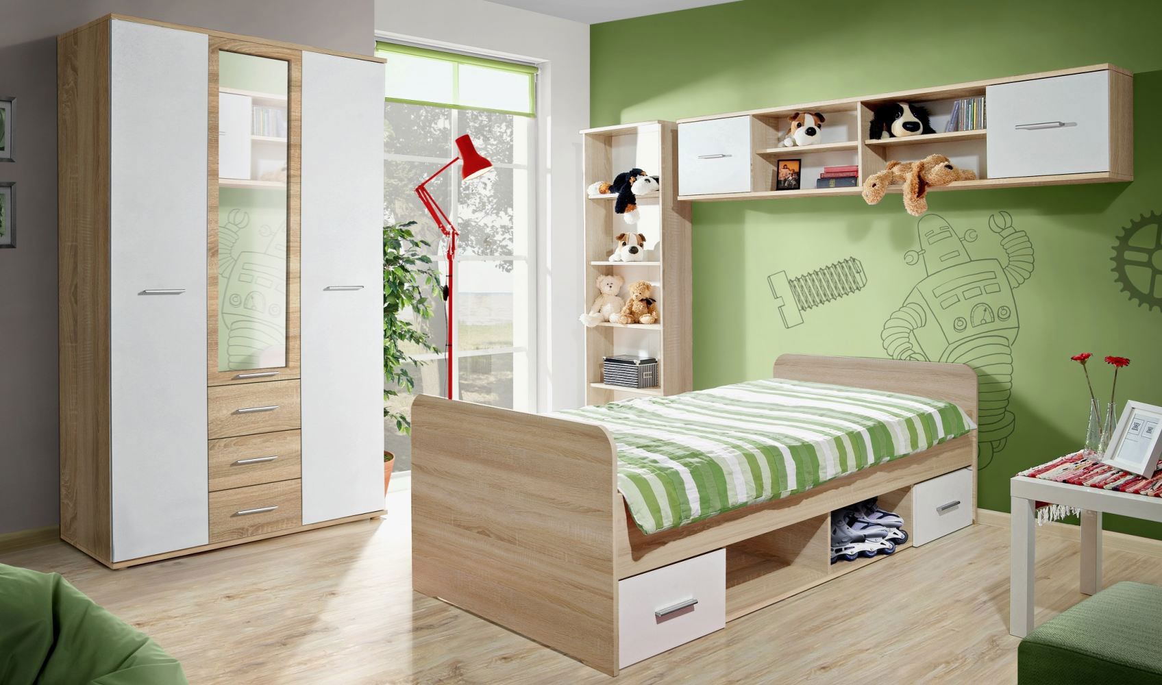 Cameretta per bambini Velle 03, 4 pezzi, colore: rovere Sonoma / bianco