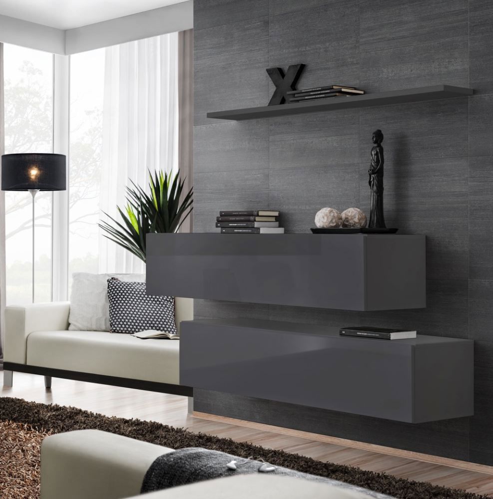 Due basi TV semplici Balestrand 339, colore: grigio - Dimensioni: 110 x 130 x 30 cm (A x L x P), con mensola a muro