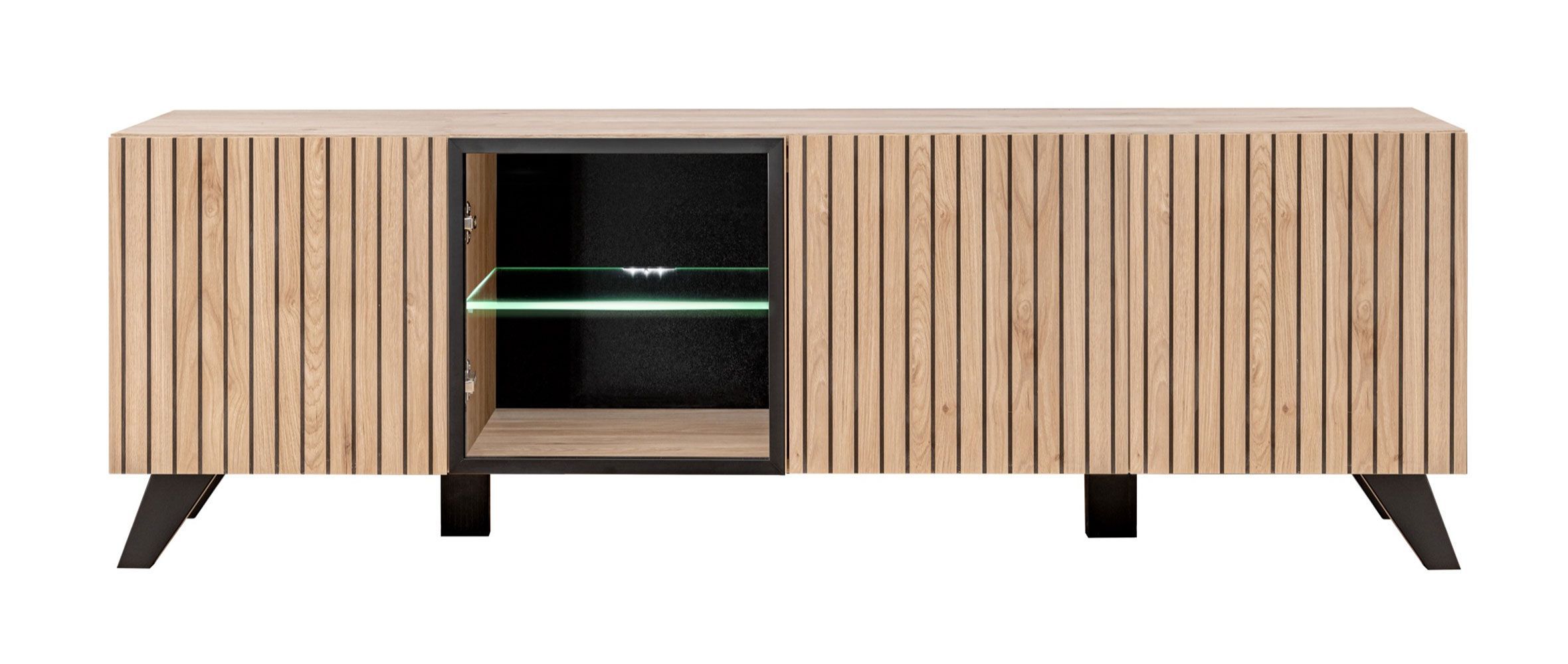 Mobile TV Nordkapp 06, colore: Hickory Jackson / Nero - Dimensioni: 52 x 160 x 45 cm (A x L x P), con quattro vani