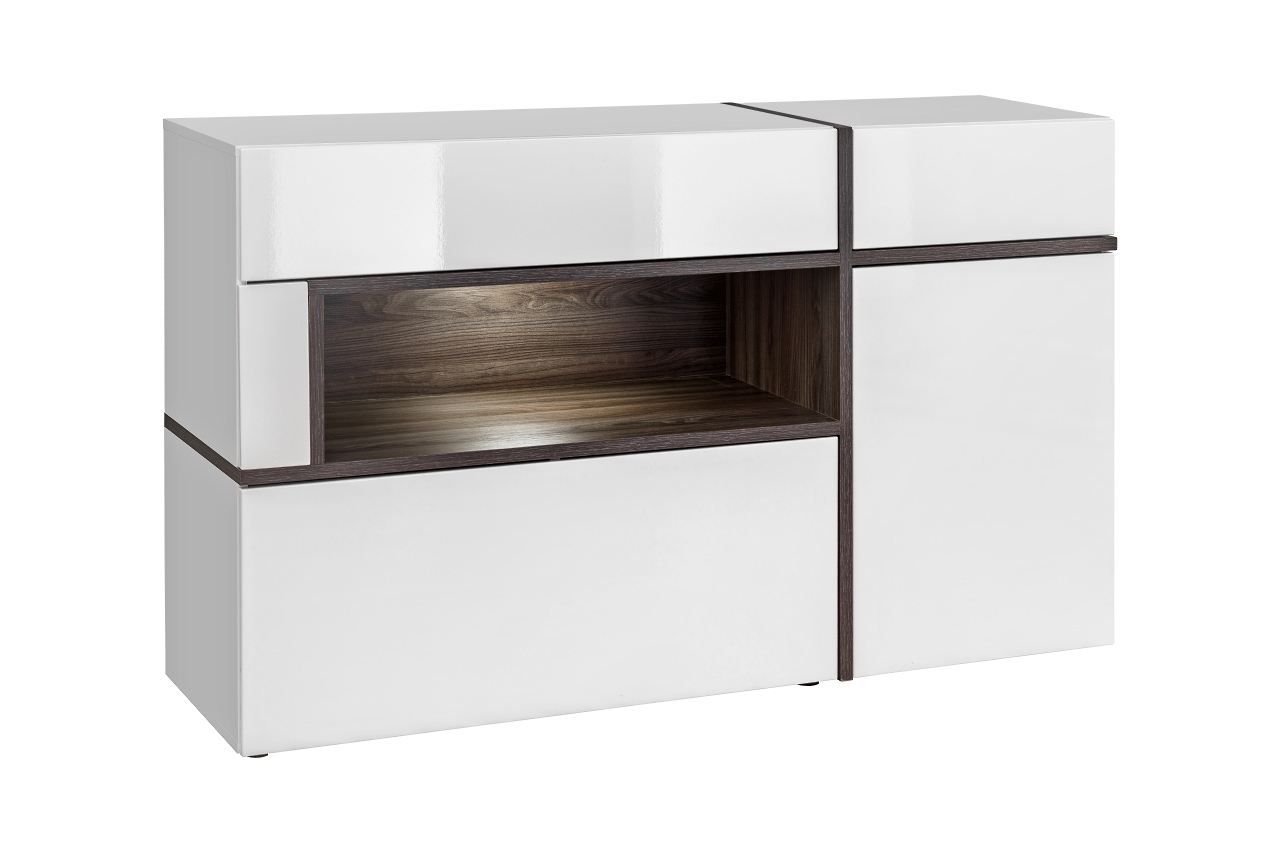 Cassettiera Stura 06, colore: bianco lucido / grigio - Dimensioni: 90 x 150 x 45 cm (A x L x P), con illuminazione LED