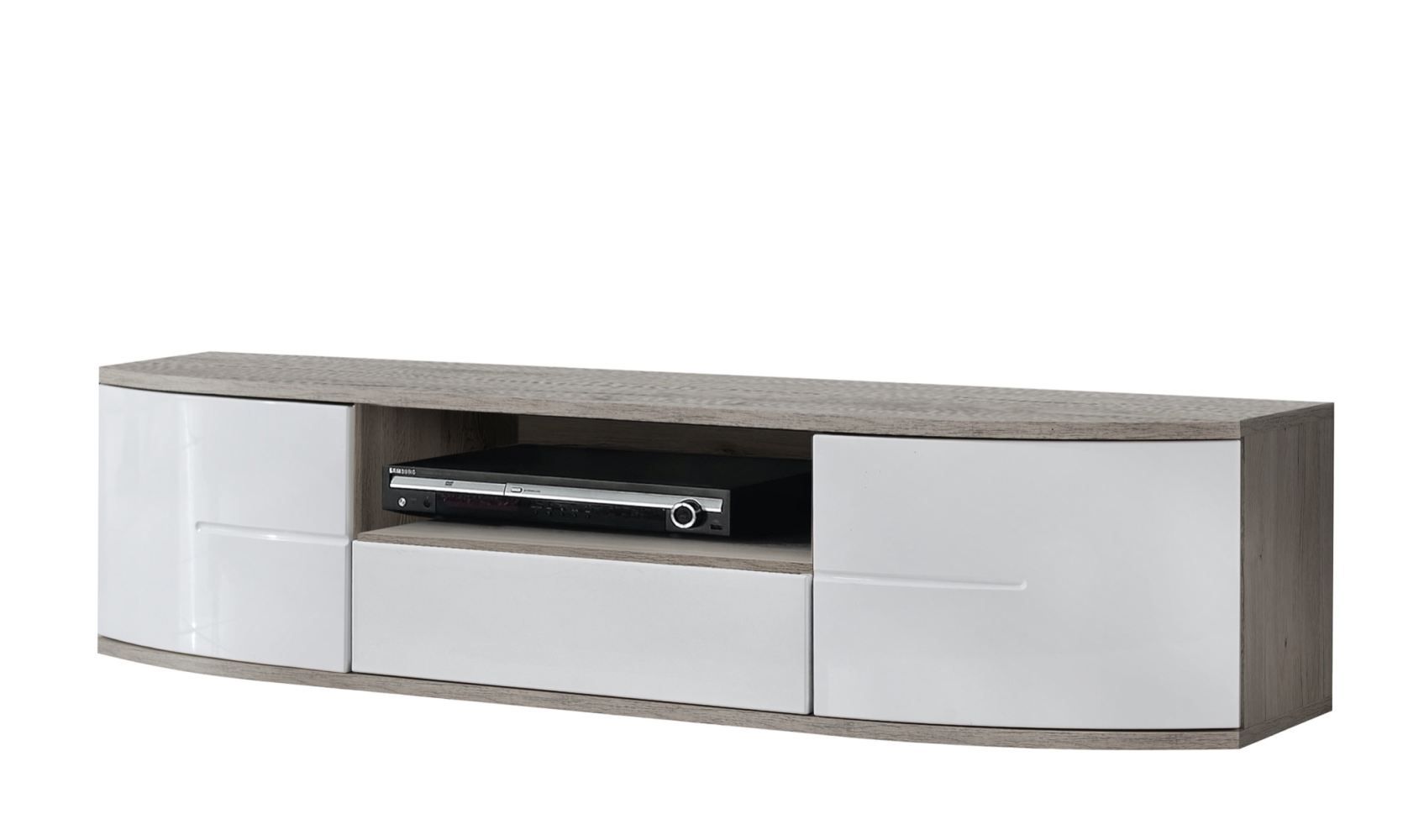 Mobile TV a tre scomparti Nese 05, colore: bianco lucido / rovere San Remo - Dimensioni: 43 x 150 x 48 cm (A x L x P)