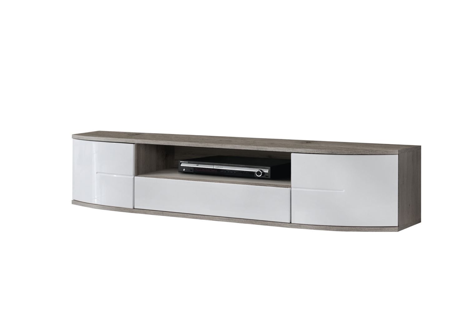 Mobile TV con funzione push-to-open Nese 06, colore: bianco lucido / rovere San Remo - Dimensioni: 43 x 190 x 48 cm (A x L x P)