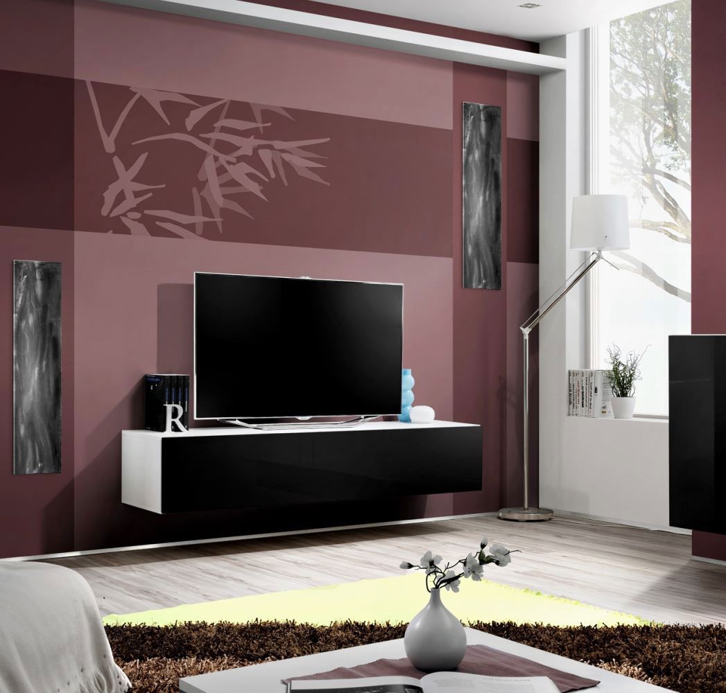 Mobile TV / lavagna TV Raudberg 01, colore: nero / bianco - Dimensioni: 30 x 160 x 40 cm (A x L x P), con funzione di apertura a pressione