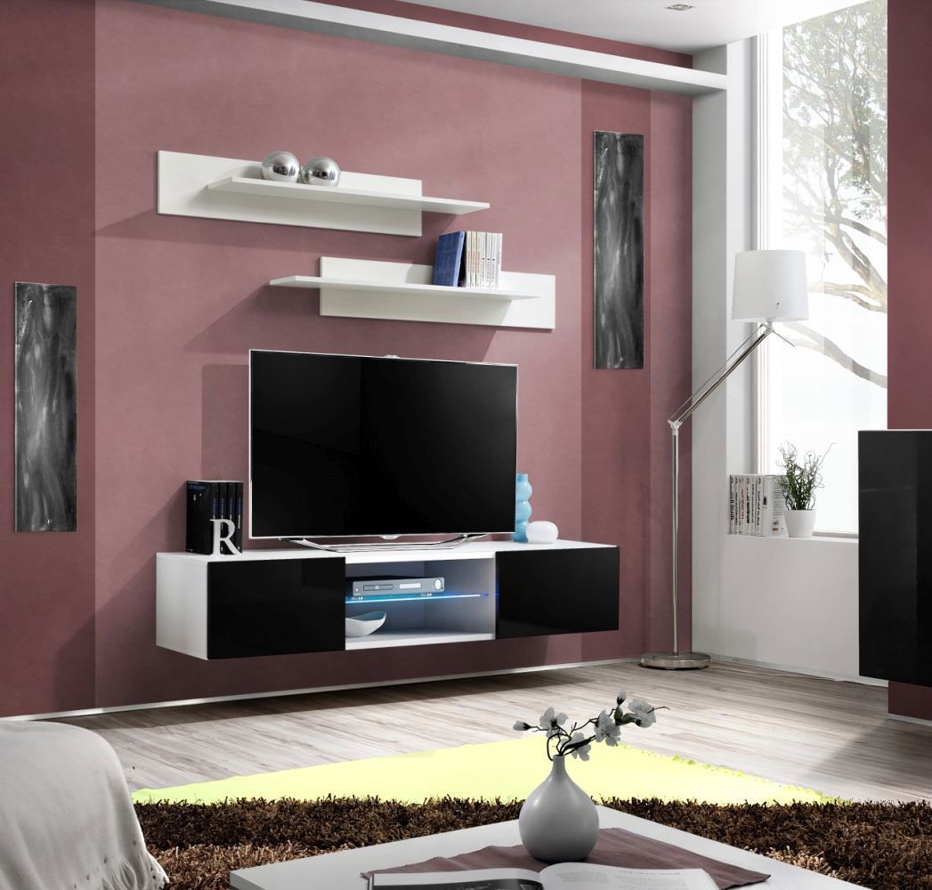 Mobile TV bianco, montaggio a parete Raudberg 05, colore: bianco - Dimensioni: 30 x 160 x 40 cm (H x L x P), con
