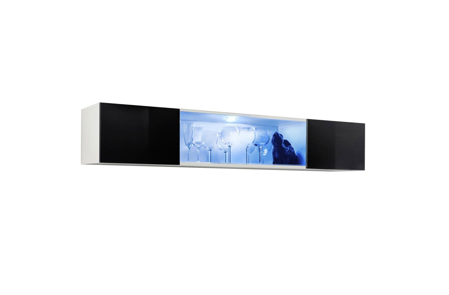 Armadio a muro moderno Raudberg 42, colore: nero / bianco - Dimensioni: 30 x 160 x 29 cm (A x L x P), con illuminazione a LED