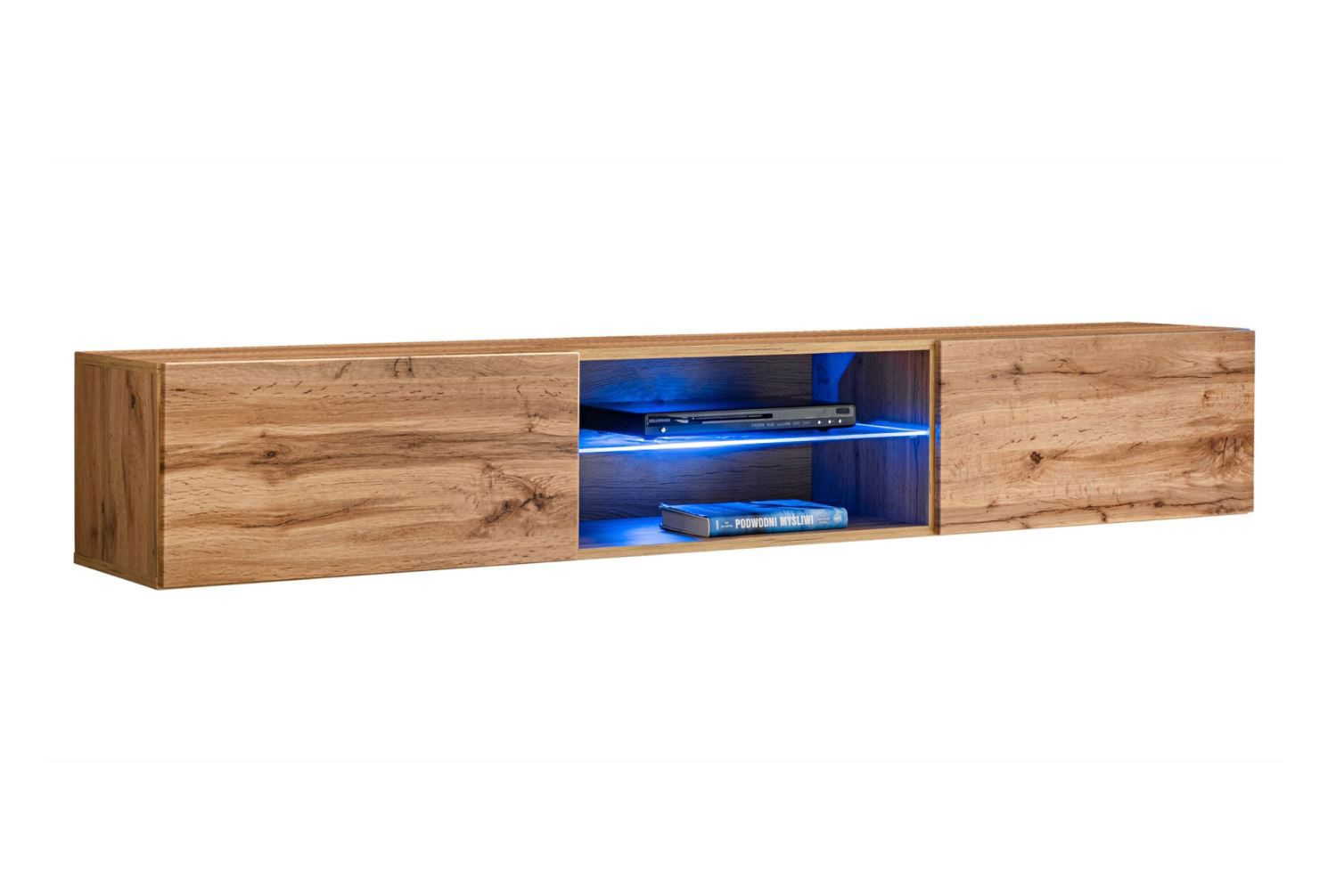 Elegante base TV con illuminazione a LED Möllen 20, colore: rovere Wotan - Dimensioni: 30 x 180 x 40 cm (A x L x P), con quattro scomparti