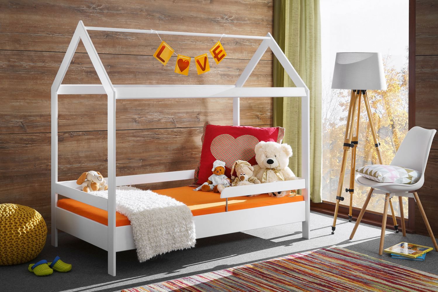 Letto moderno per bambini in legno di pino Avaldsnes 13, colore: bianco - Dimensioni: 145 x 164 x 89 cm (H x L x P)