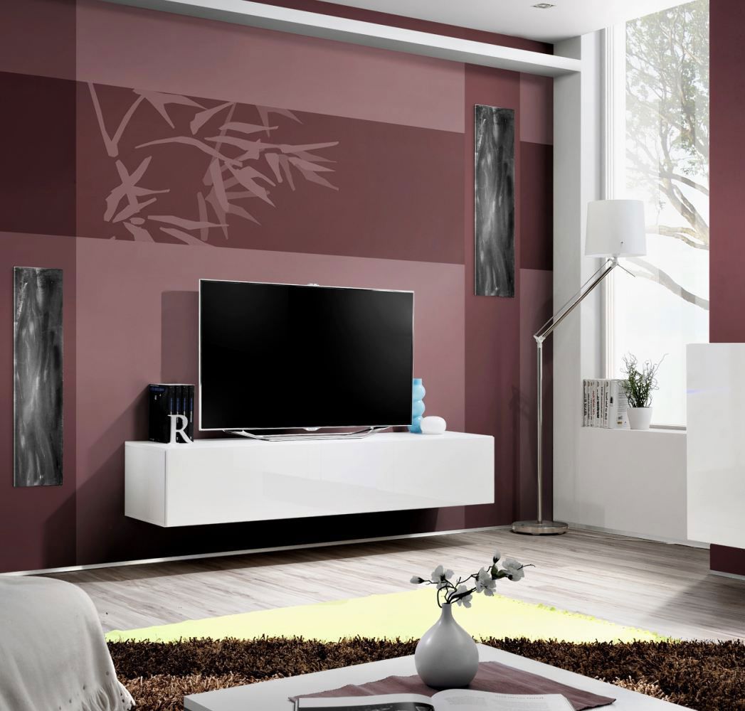 Mobiletto TV moderno Raudberg 02, colore: bianco - Dimensioni: 30 x 160 x 40 cm (A x L x P), con tre scomparti