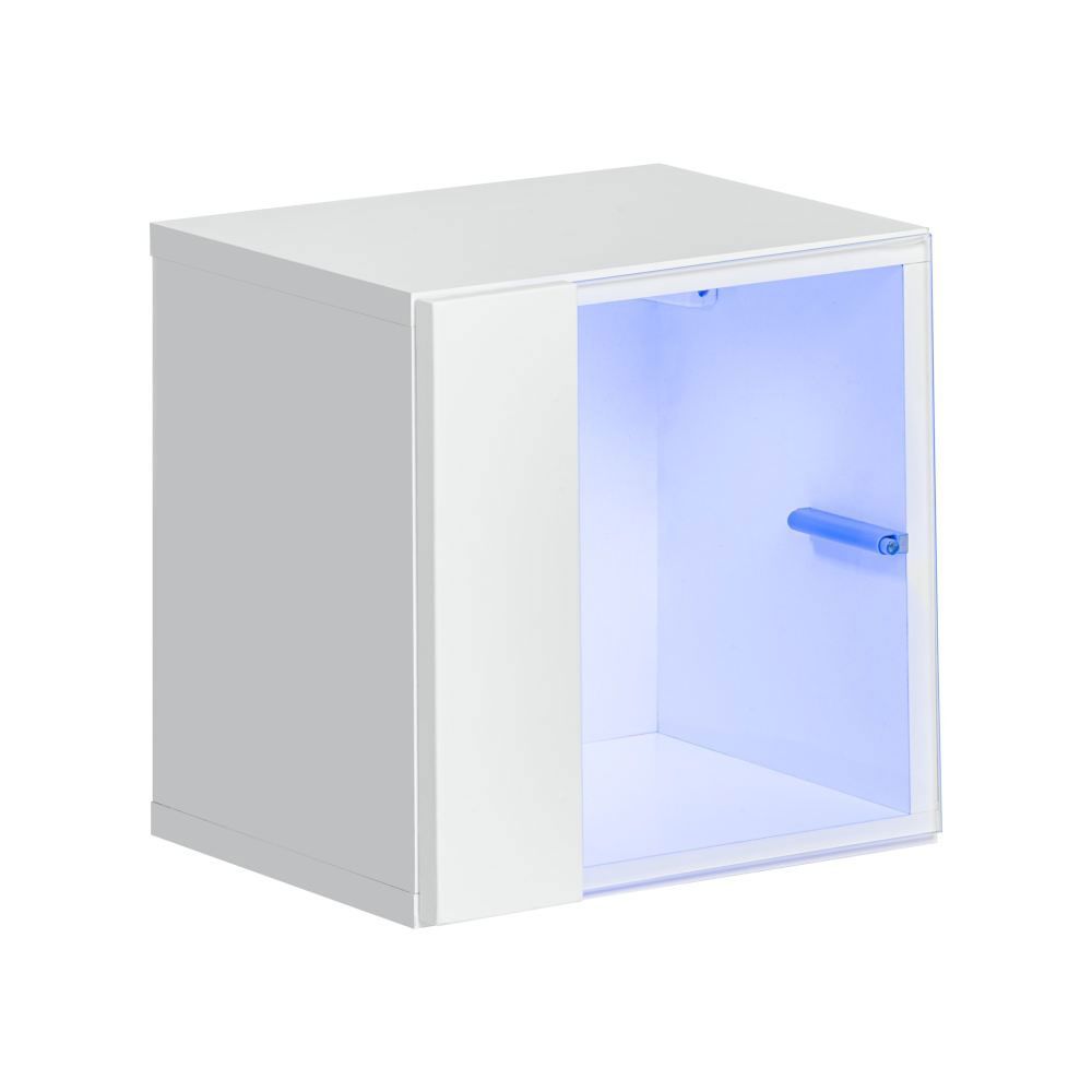 Pensile semplice con illuminazione a LED blu Möllen 13, colore: bianco - Dimensioni: 30 x 30 x 25 cm (A x L x P), con funzione di apertura a pressione