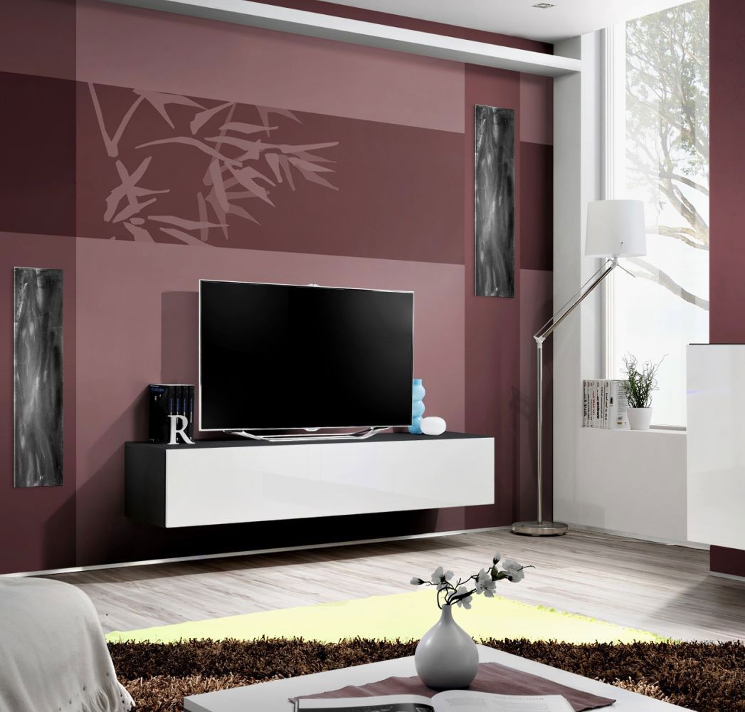 Elegante mobile TV Raudberg 03, colore: bianco / nero - Dimensioni: 30 x 160 x 40 cm (A x L x P), con funzione di apertura a pressione