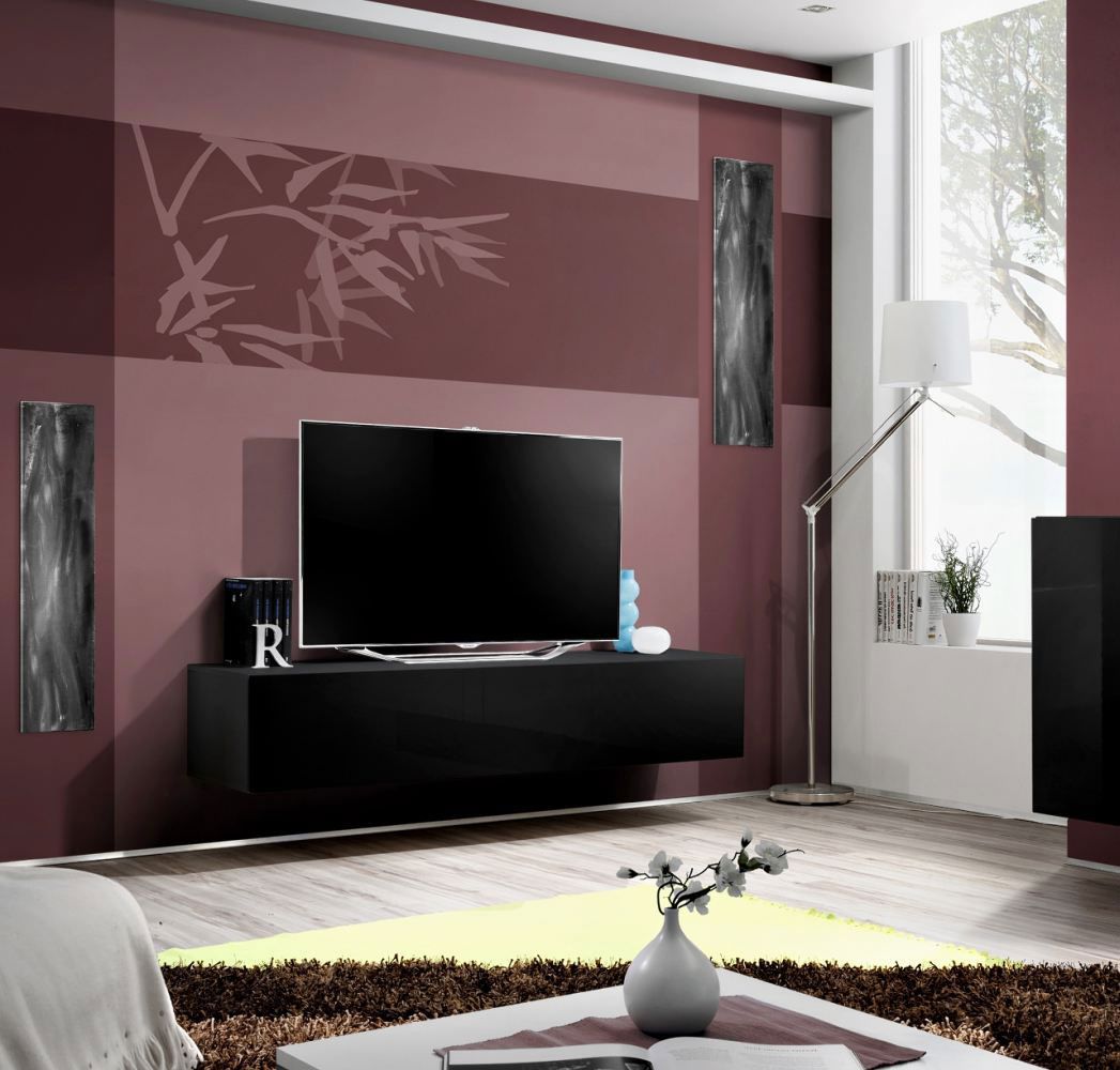 Mobiletto porta TV Raudberg 04, colore: nero - Dimensioni: 30 x 160 x 40 cm (A x L x P), con tre scomparti