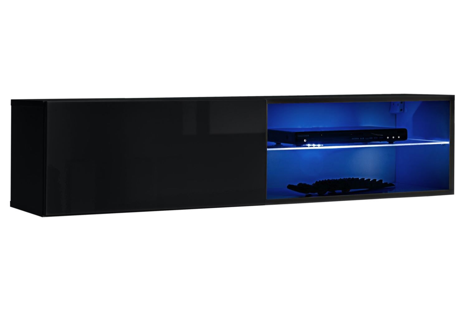 Mobile TV nero con illuminazione LED blu Möllen 22, colore: nero - Dimensioni: 30 x 120 x 40 cm (A x L x P), con funzione di apertura a pressione