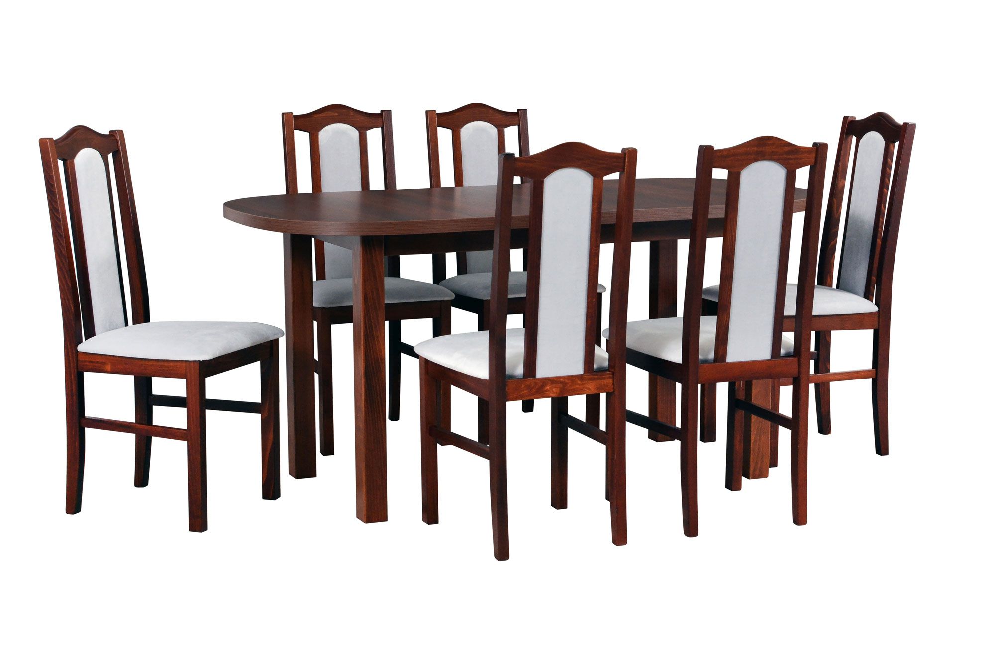 Set completo per sala da pranzo A, 7 pezzi, colore: noce, design senza tempo, buona stabilità, lavorazione professionale, bella venatura, facile da pulire