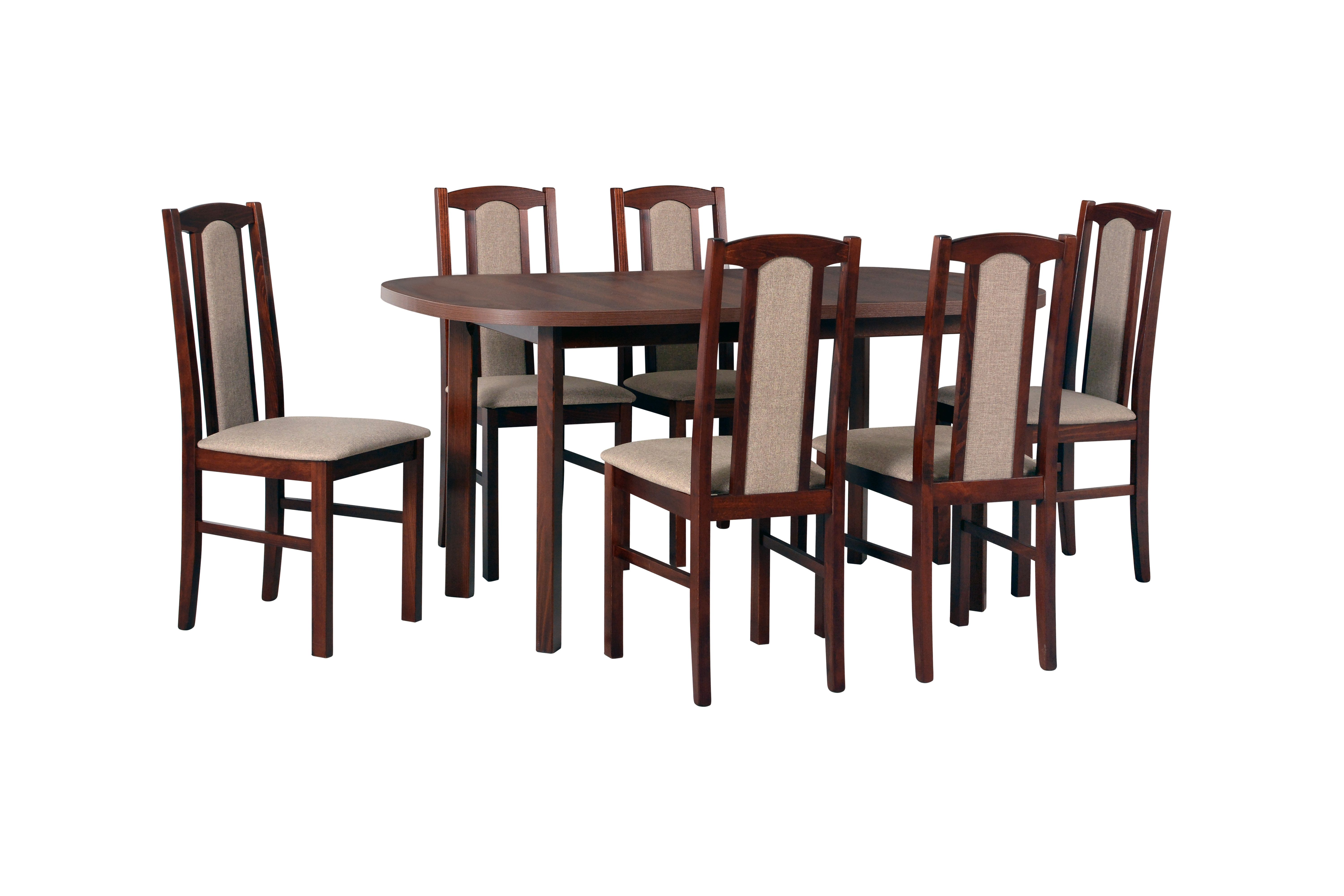 Set completo per sala da pranzo D, 7 pezzi, colore legno: noce, design senza tempo, spazio per 6 persone, tavolo robusto, sedie in legno massiccio, imbottitura confortevole