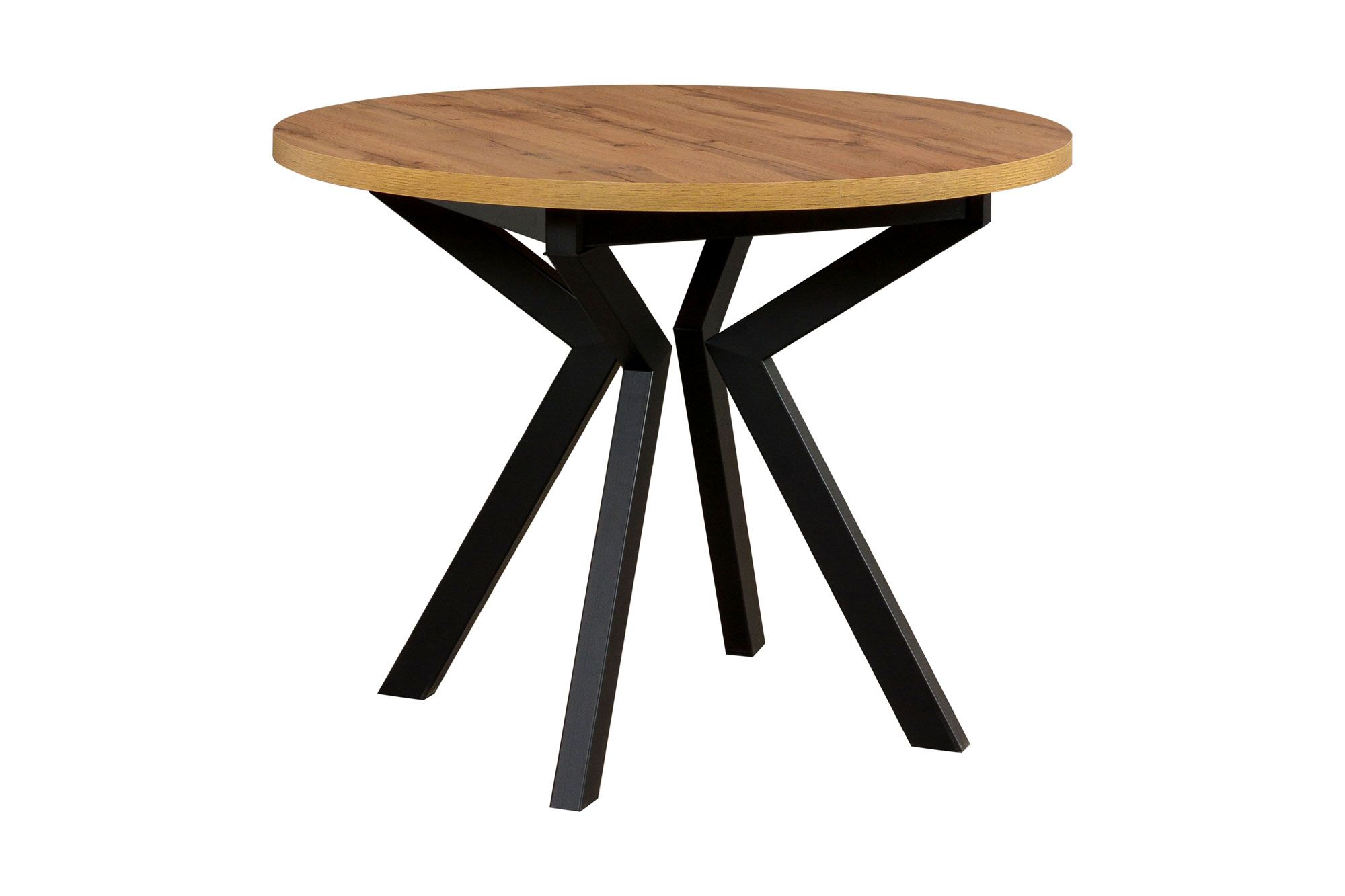 Tavolo da pranzo rotondo BAIB in nero/rovere, dimensioni Ø 100, altezza piano 32 mm, superficie impiallacciata, gambe in metallo, legno robusto e pregiato