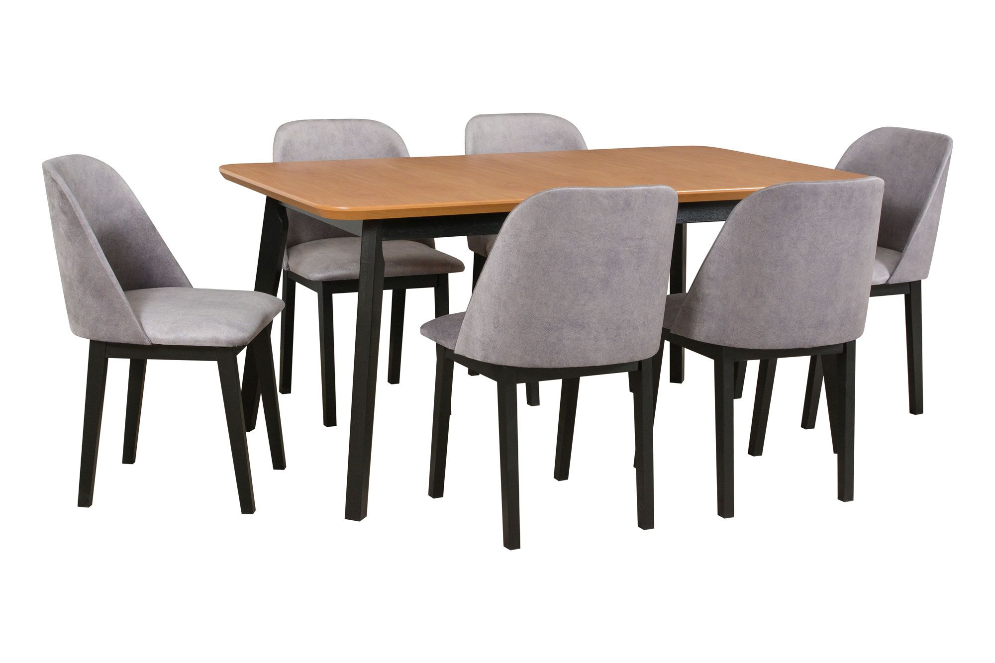 Set completo per sala da pranzo P, 7 pezzi, design moderno e semplice, comode poltrone imbottite, piano del tavolo impiallacciato, lavorazione di alta qualità