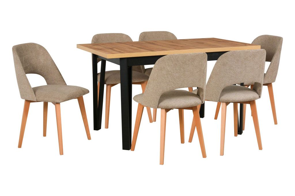 Set completo per sala da pranzo S, 7 pezzi, grande tavolo da pranzo, 6 comode poltrone imbottite, design esclusivo, materiale robusto, alta resistenza e durevolezza