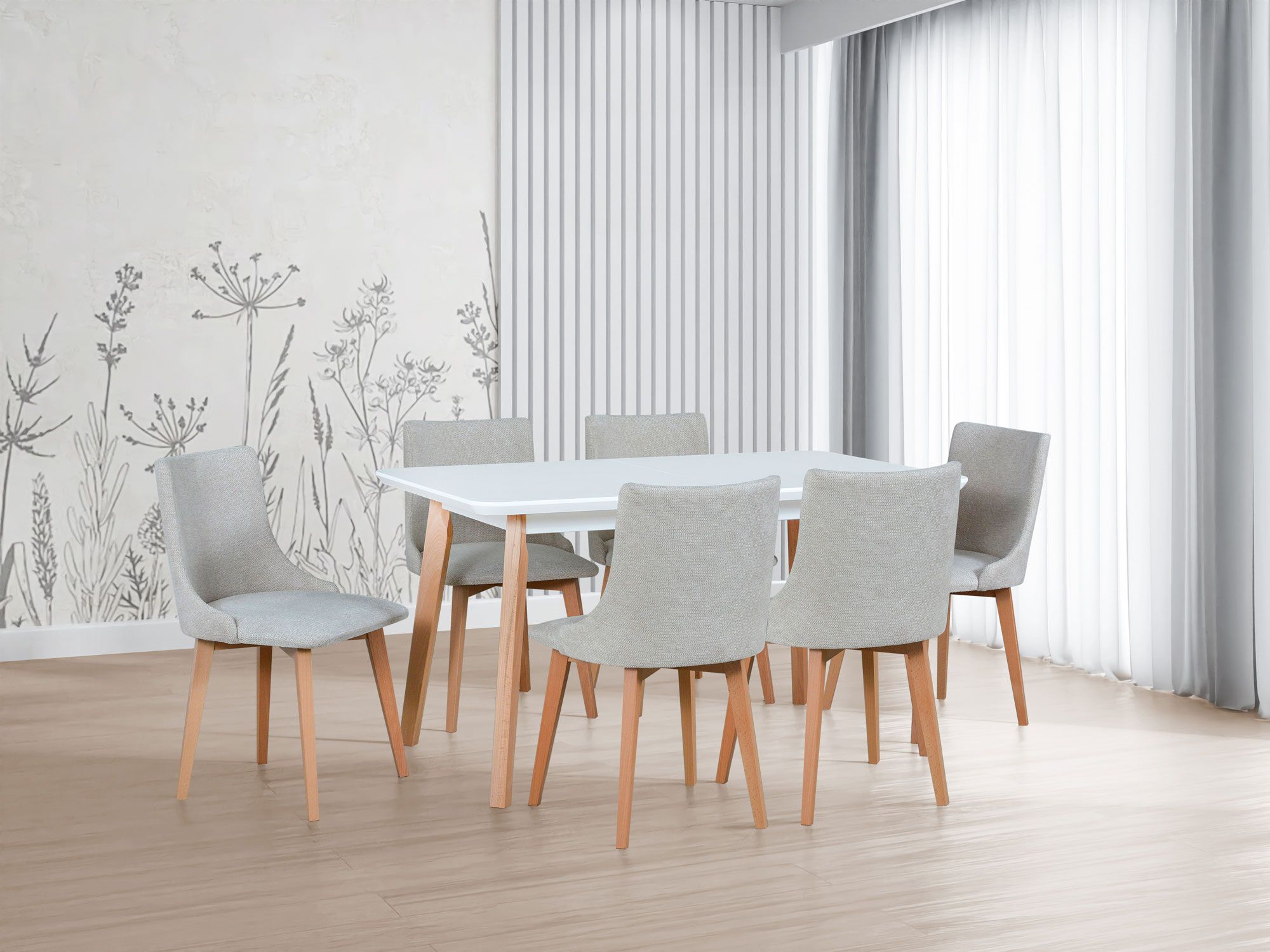 Set completo per sala da pranzo T, 7 pezzi, tavolo da pranzo allungabile, design moderno, 6 poltrone imbottite, design moderno, alta resistenza e durevolezza