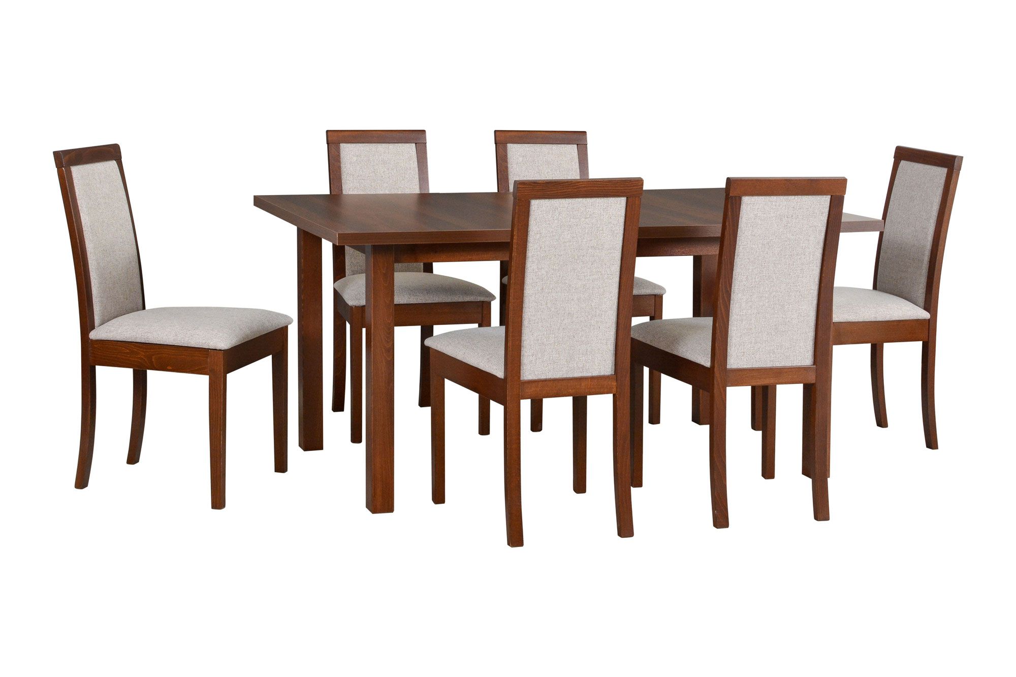 Set completo per sala da pranzo W, 7 pezzi, design senza tempo, tavolo da pranzo allungabile in noce, 6 sedie in legno con comoda imbottitura, alta stabilità