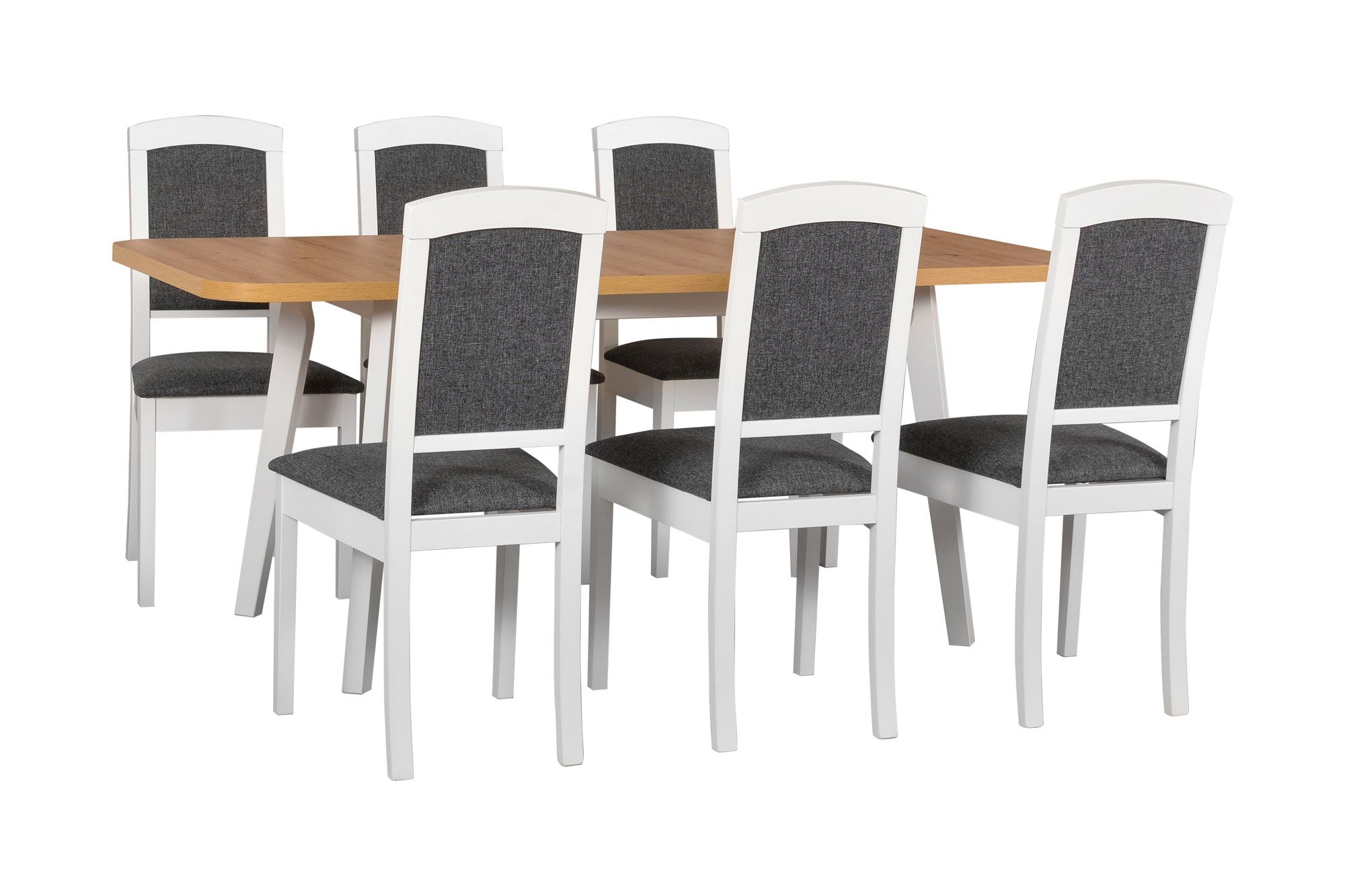 Set completo per sala da pranzo Z, 7 pezzi, tavolo da pranzo allungabile, piano del tavolo in laminato, 6 robuste sedie in legno, imbottitura confortevole, bella grana