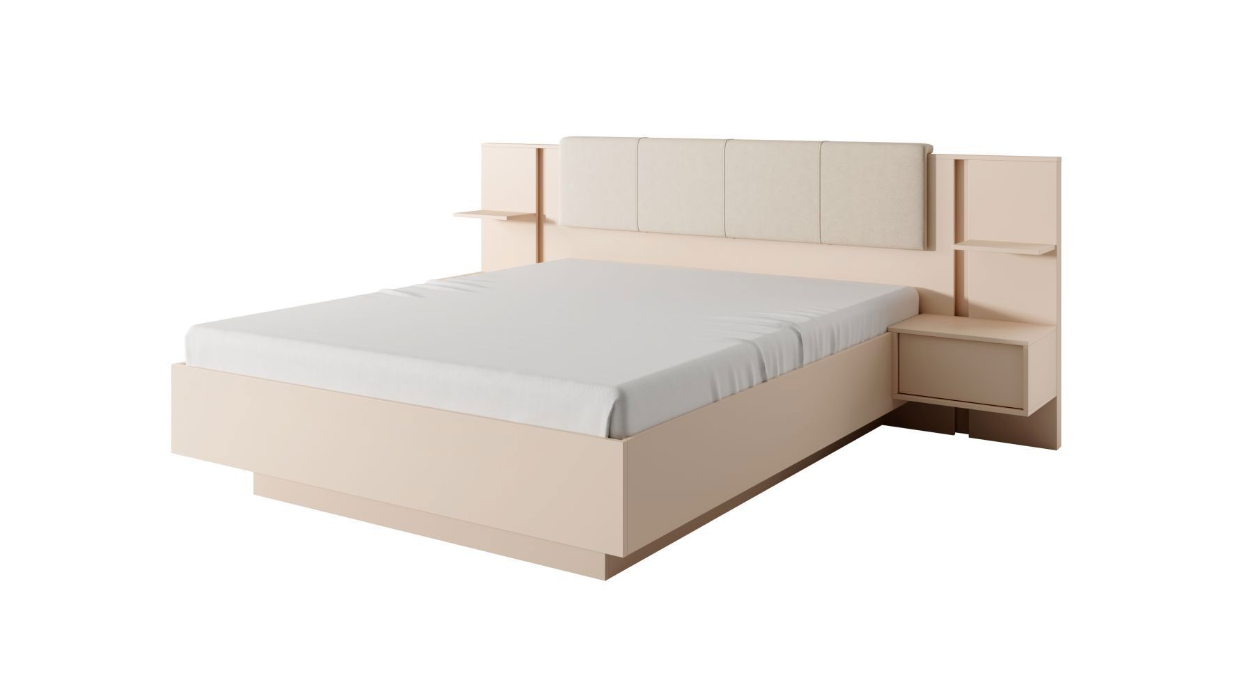 Letto matrimoniale moderno con due comodini Zaghouan 02, colore: Beige - Dimensioni: 104,5 x 256,5 x 210 cm (A x L x P)