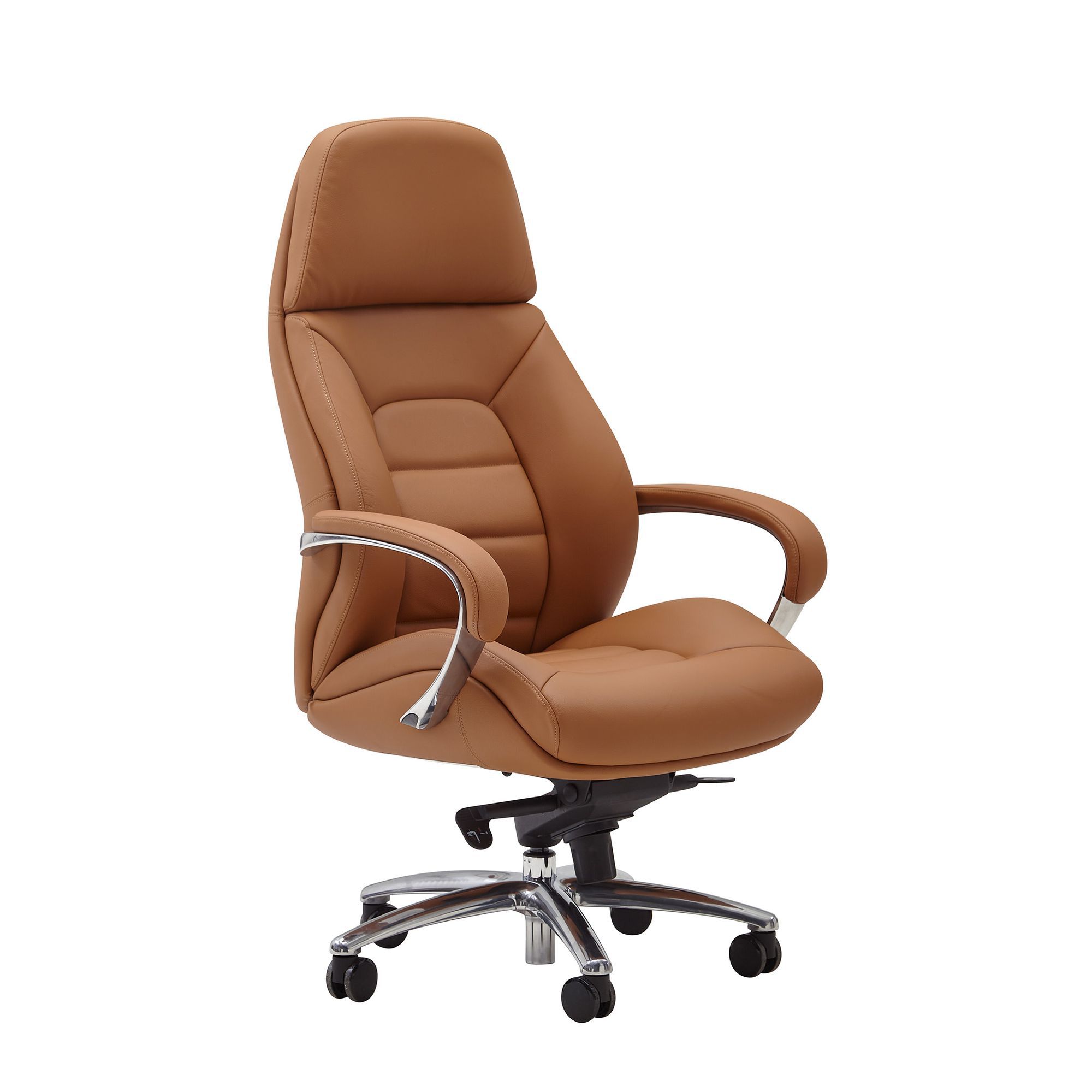 Sedia da scrivania ergonomica Apolo 120, colore: Caramel / Chrome, con rivestimento in morbida pelle