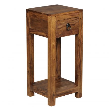 Tavolino salvaspazio in legno massiccio di sheesham Apolo 185, colore: sheesham - Dimensioni: 68 x 30 x 30 cm (A x L x P), con cassetto e vano portaoggetti
