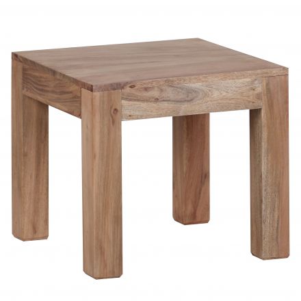 Tavolo quadrato da soggiorno in legno massiccio di acacia, colore: acacia - Dimensioni: 40 x 45 x 45 cm (A x L x P), realizzato a mano