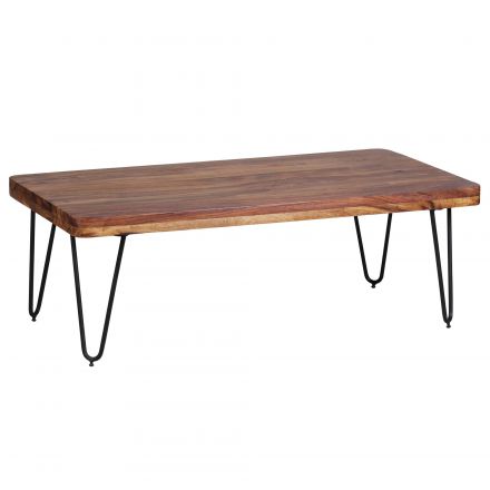 Grande tavolo da soggiorno in legno massiccio di sheesham, colore: sheesham / nero - Dimensioni: 40 x 60 x 115 cm (A x L x P), con motivo a venature uniche