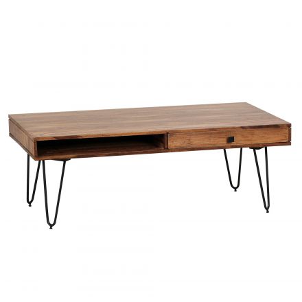 Tavolo da soggiorno con 2 cassetti in legno massiccio di sheesham, colore: sheesham / nero - Dimensioni: 40 x 60 x 110 cm (A x L x P), con eleganti venature
