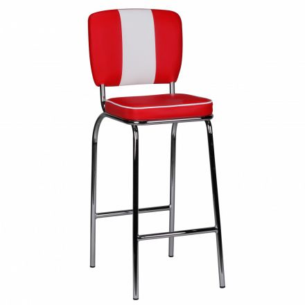 Sedia da banco in stile anni '50, colore: rosso / bianco / cromo, con ampio schienale