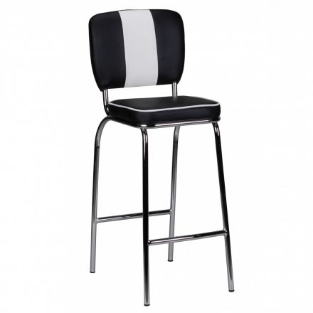 Sgabello da bar dal design vintage, colore: nero / bianco / cromo, con seduta e schienale imbottiti