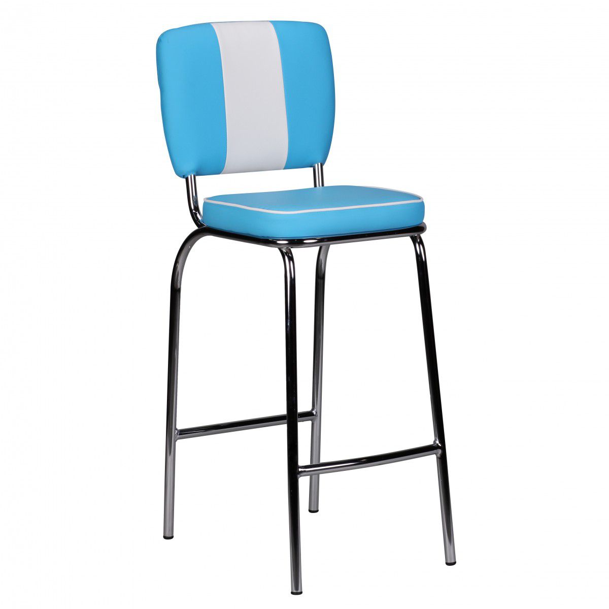 Sedia da bistrot dal design retrò, colore: blu / bianco / cromo, con struttura in metallo