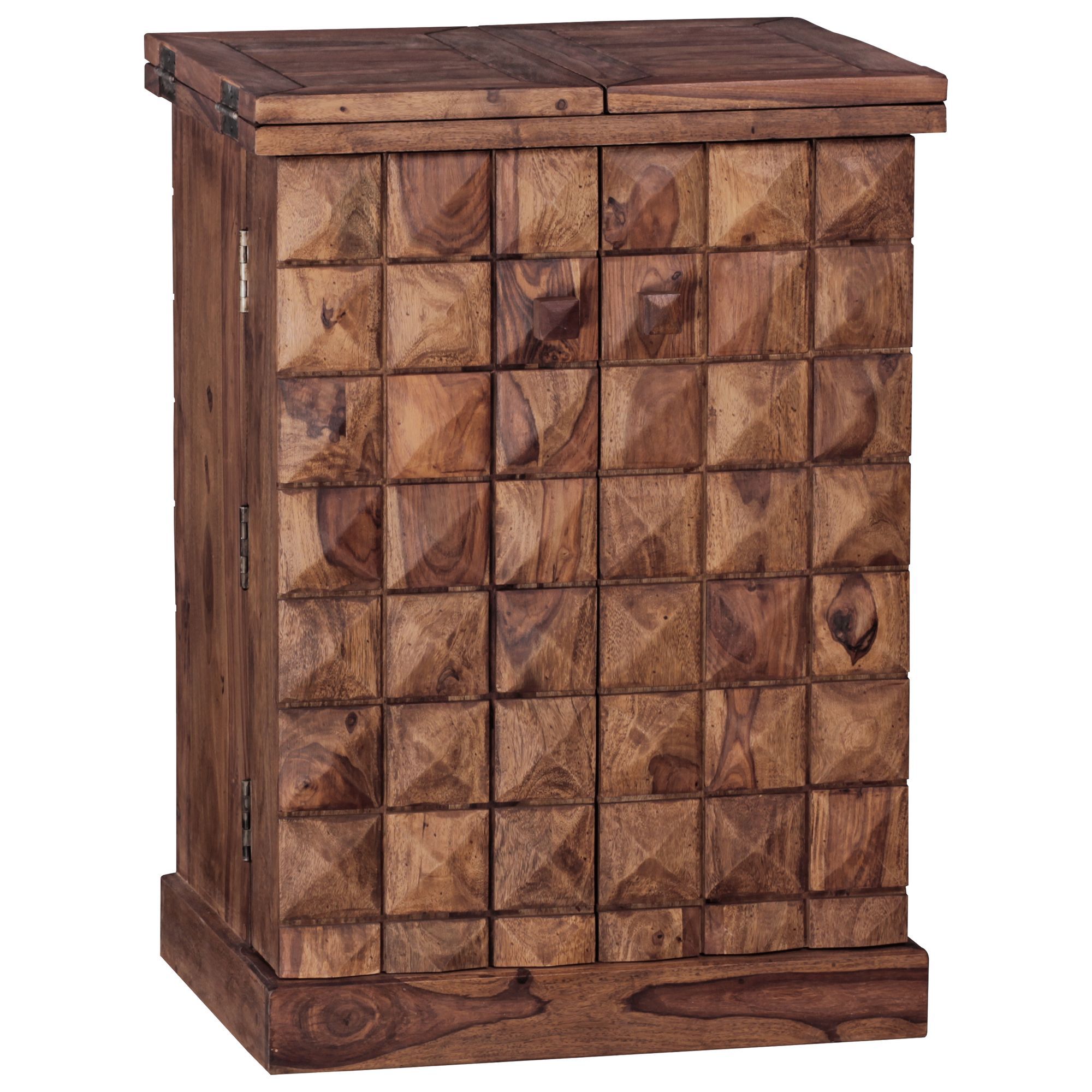 Exklusiver Barschrank aus Sheesham Massivholz, Farbe: Sheesham - Abmessungen: 91 x 64 x 50 cm (H x B x T), mit einzigartigem Kachelmuster