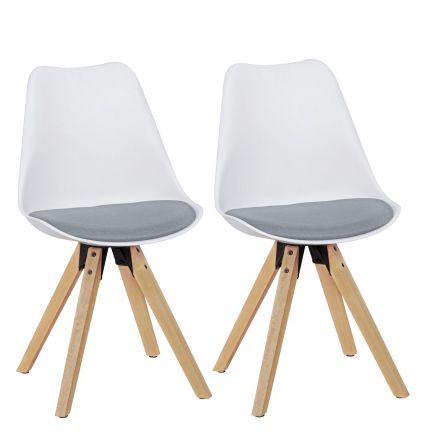Set di 2 sedie imbottite con colori vivaci e legno chiaro, colore: bianco / grigio / rovere, seduta con rivestimento in lino