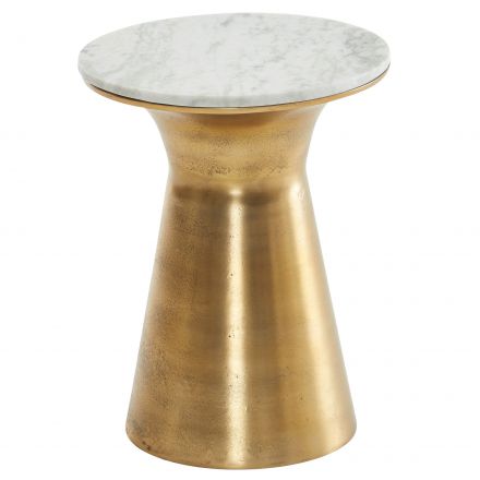 Tavolo da salotto rotondo in marmo, colore: marmo / oro - Dimensioni: 35 x 35 x 45 cm (L x P x A)