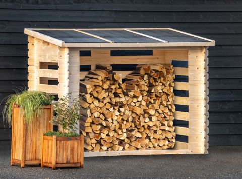 Tettoia per legna, incl. copertura del tetto - misure: 115 x 238 x 182,4 cm (l x p x h)