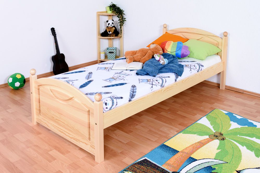 Letto singolo in pino massello naturale 82, incl. rete a doghe - 90 x 200 cm