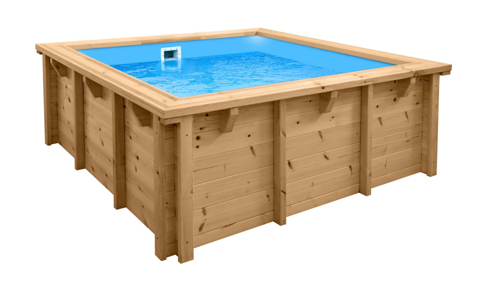 Holzpool modern und langlebig Sunnydream 01, 2,10 x 2,10 Meter, inklusive Poolfolie, Boden- und Wandvlies, Edelstahl-Eckverbindungen